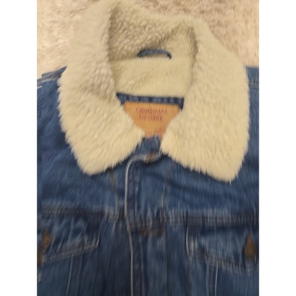 Original Delux Blue Denim Jacket With Fur Lining Mens XL - Picture 3 of 9